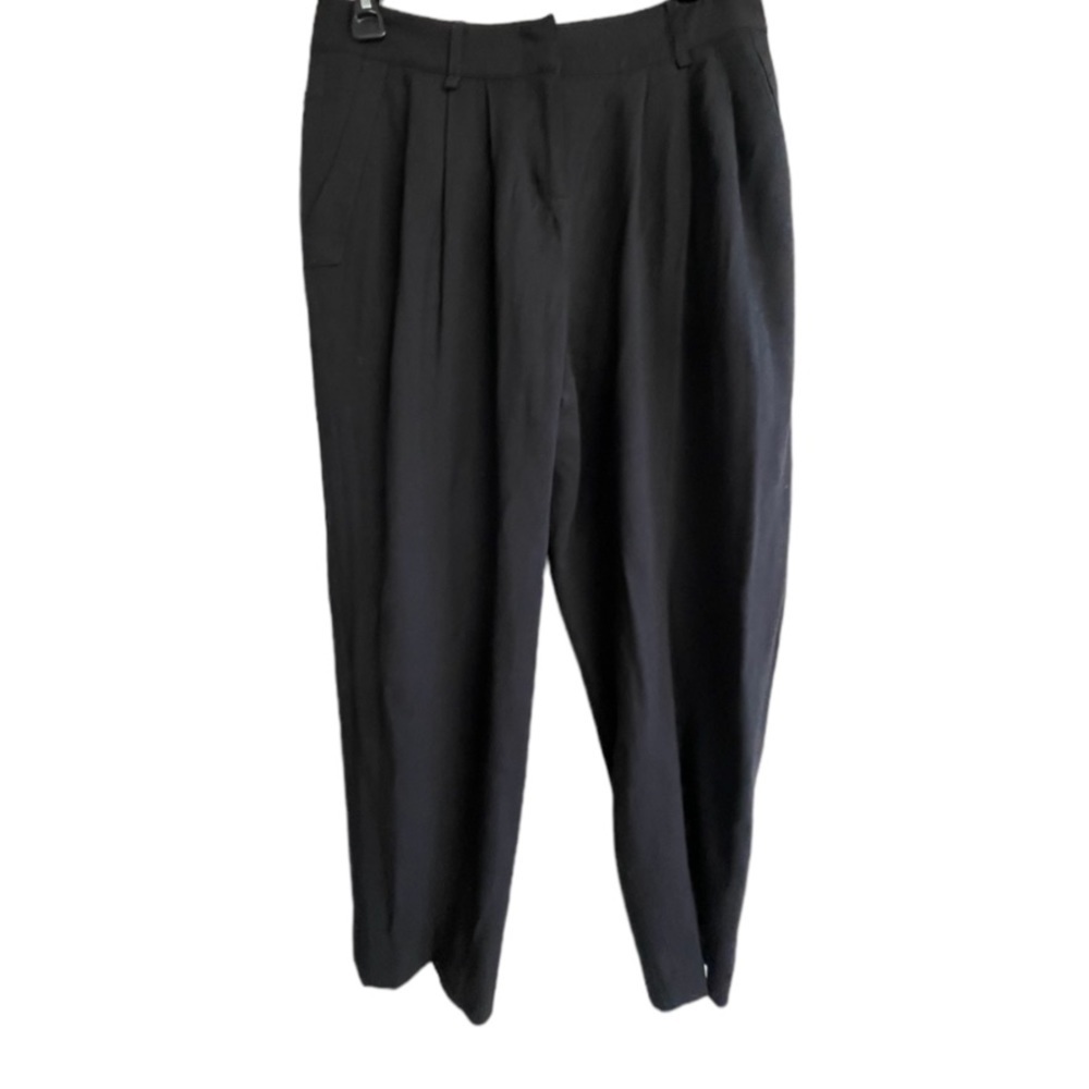 BCBG Maxazria Wool Pleated Cropped Pants Pockets Black Tapered Pleated Front 27"